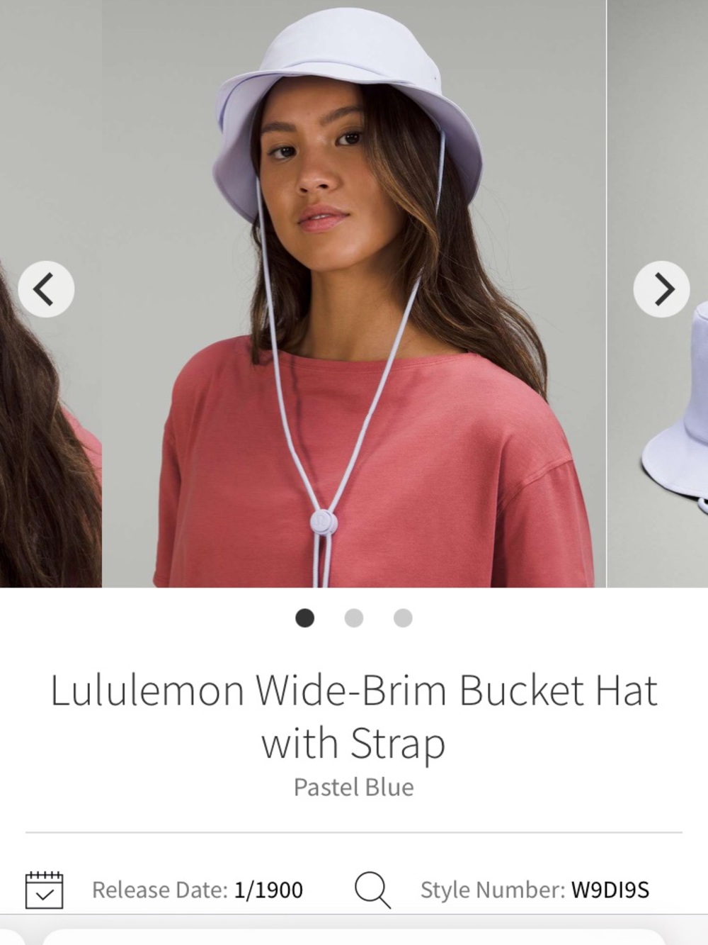 lululemon athletica Pastel Blue Wide-Brim Bucket Hat with Chin Strap $48